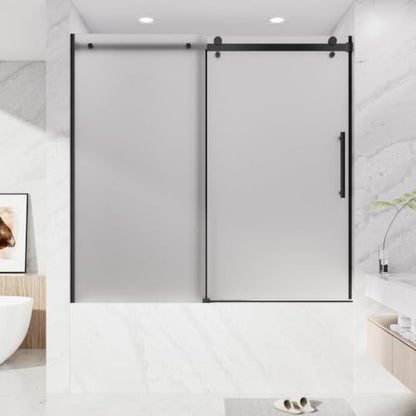 Frosted Bathtub Shower Door 56-60" W x 57" H, Matte Black by NGTEENShowerDoor