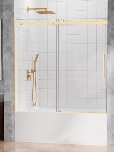 Frameless Bathtub Shower Door 56-60" W x 57" H, Brushed Gold by Unknown