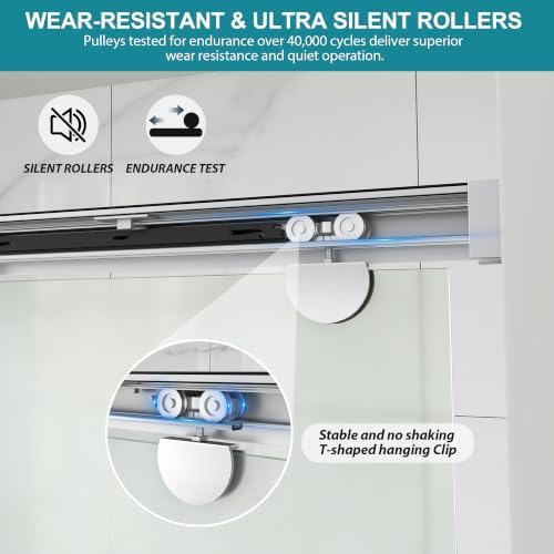 Frameless Double Sliding Frosted Shower Door, 55-60" Wx76 H, 5/16" Nickel - Image 6
