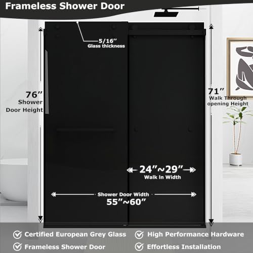 Frameless Double Sliding Shower Door 55-60" W x 76" H Euro Gray - Image 2