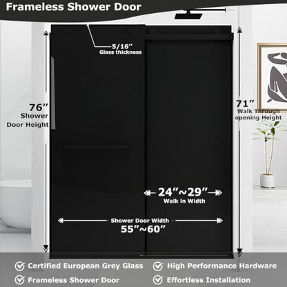 Frameless Double Sliding Shower Door 55-60" W x 76" H Euro Gray - Image 2