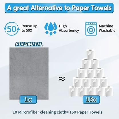 FIXSMITH Grey Microfiber Cleaning Cloth, Reusable Shop Towels, Microfiber Towels - Image 4