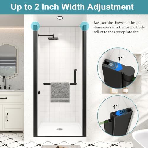 Frameless Pivot Shower Door, 28-30" Wx72 H, 1/4" Matte Black - Image 5