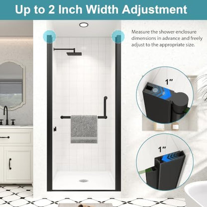 Frameless Pivot Shower Door, 28-30" Wx72 H, 1/4" Matte Black - Image 5