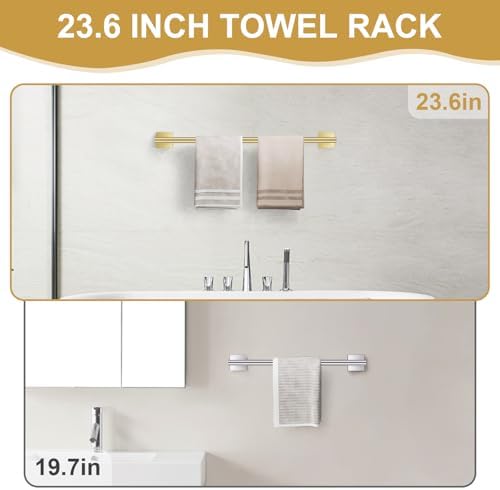 Brushed Gold Bathroom Hardware Towel Bar Set, 5 Pieces Double Dase Toilet Paper - Image 2