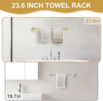 Brushed Gold Bathroom Hardware Towel Bar Set, 5 Pieces Double Dase Toilet Paper - Image 2