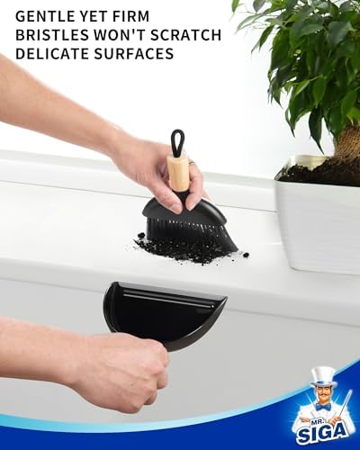 MR.SIGA Mini Dustpan and Brush Set, Bamboo Handle, 1 Set - Image 3