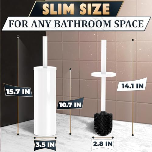 White Toilet Brush and Holder Set, Freestanding, Splash Protection - Image 2
