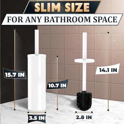 White Toilet Brush and Holder Set, Freestanding, Splash Protection - Image 2