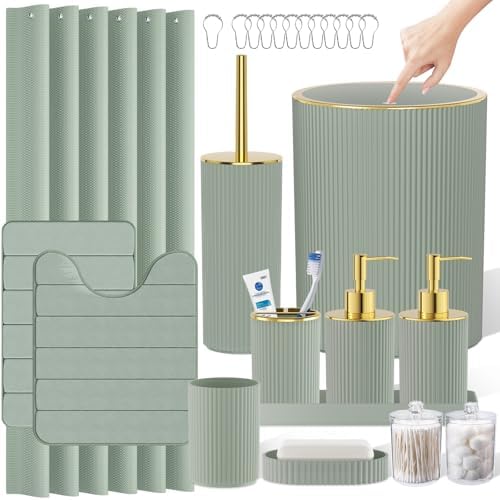 Sage Green and Gold Bathroom Accessories Set by LetUsMakeHomeYourFavoriteDestination