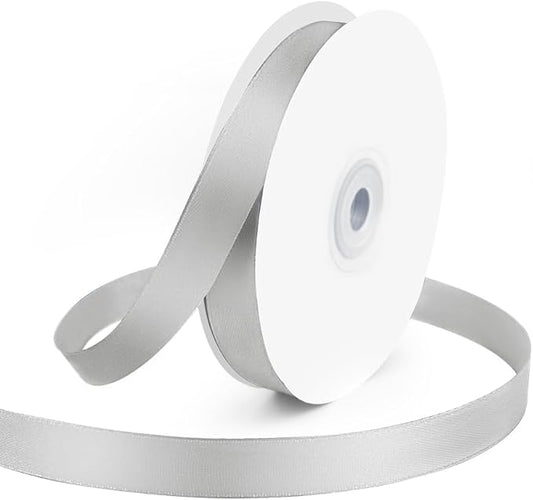 KMER LIFE 5/8" Wide x 50 Yards Silvery Single Faced Polyester Satin Ribbon, Silvery Satin Ribbon Perfect for Wedding Decor, Wreath, Crafts, Gift Wrapping & Other Projects (Silvery)