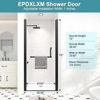 Frameless Pivot Shower Door, 28-30" Wx72 H, 1/4" Matte Black - Image 2