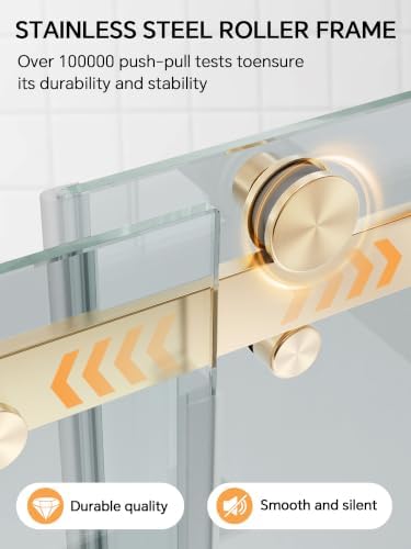 Frameless Bathtub Shower Door 56-60" W x 57" H, Brushed Gold - Image 2