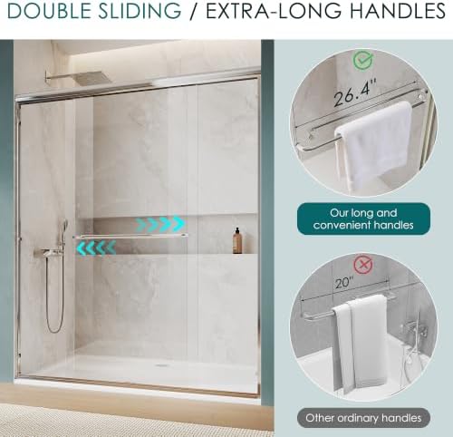 ELEGANT Double Sliding Shower Door 56-60" W x 72" H, Semi-Frameless Bypass - Image 3