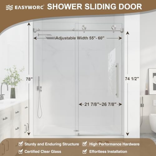 55"-60" W X 78" H Frameless Sliding Shower Doors Brushed Nickel - Image 6