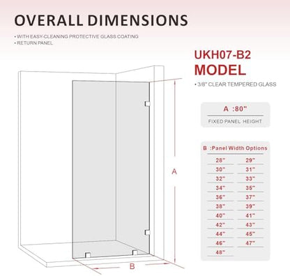 33" W x 80" H Frameless Fixed Shower Glass Panel - Image 2