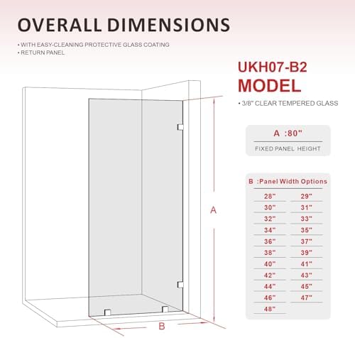 38" W x 80" H Frameless Fixed Shower Glass Panel - Image 2