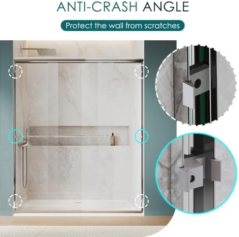 ELEGANT Double Sliding Shower Door 56-60" W x 72" H, Semi-Frameless Bypass - Image 5