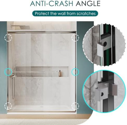 ELEGANT Double Sliding Shower Door 56-60" W x 72" H, Semi-Frameless Bypass - Image 5