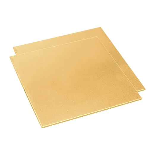 18 Gauge Brass Sheet，H62 Brass Plates Metal 0.039" Thickness x 3.9" Width x 3.9" Lenght, for Models, Crafts, Repairs, Electrical, 2Pcs