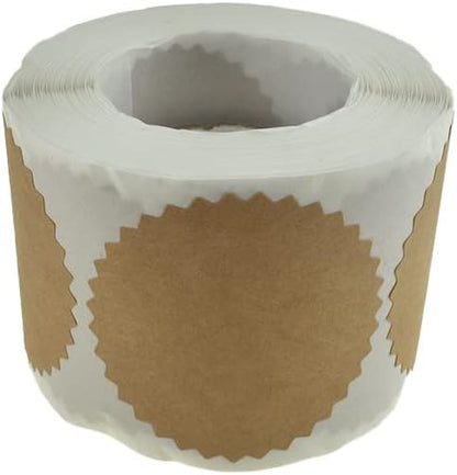 HAHIYO 2Inch 500Pcs Natural Brown Kraft Sticker Round Sawtooth Label Sticker Roll Blank Label Sticker to Write On Permanent Adhesive Dot Sticker for Jar and Canning Label Price Tag Store Organizing