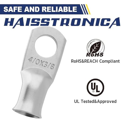 haisstronica 10pcs 4/0 AWG - 3/8"(M10) Tinned Copper Battery Lugs