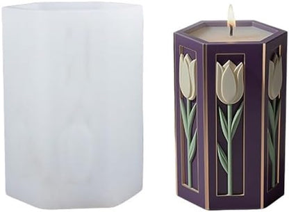 Tulip Flower Candle Molds,3D Floral Silicone Molds Pillar Candles Mold for Resin Casting Soap Making - DIY Wedding Decor Home Craft Supplies