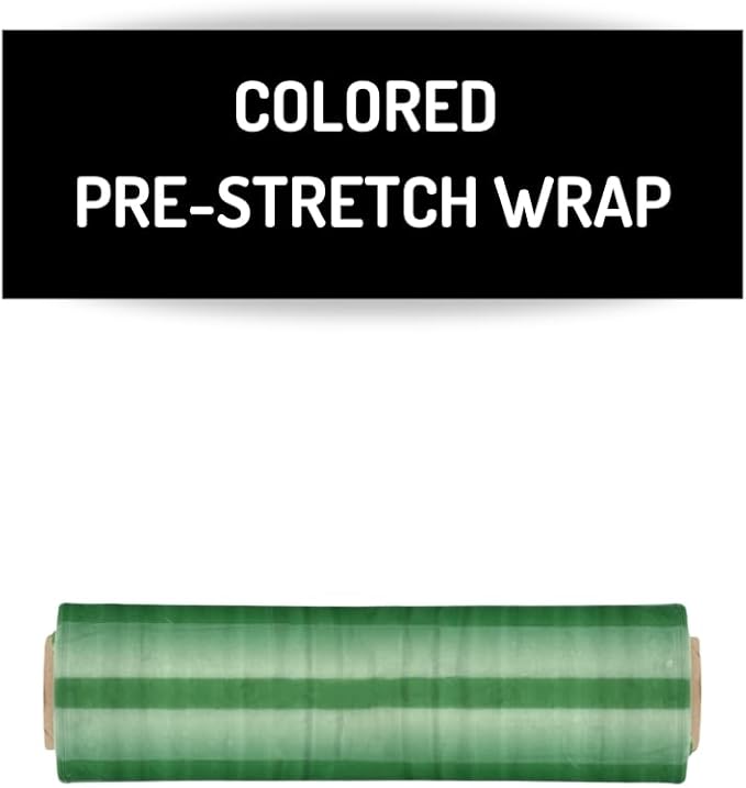 PSBM Green Stretch Wrap, 15 Inch x 1476 Feet, 4 Pack, Tinted Pre-Stretched Shrink Wrap Film for Moving, Packaging, Pallet Wrapping