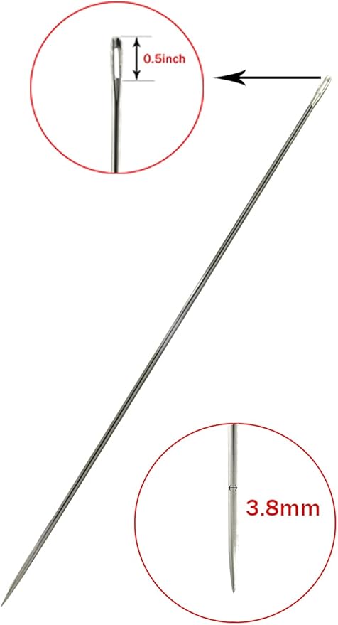 Marcobrothers 10 inch 2 pcs Professional Upholstery Large Eye Long Needle,Easy to Thread,with 1 roll 284 Yard 150D 1mm-Width Leather Sewing Waxed Thread, Silver Black(MJ01-FBA-A0215201-MAXX1MR)