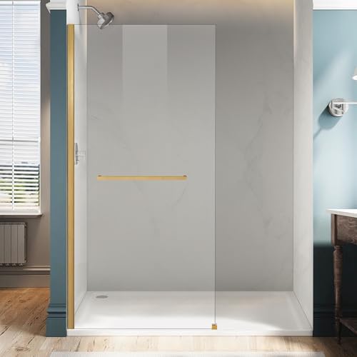 36" W x 76" H Frameless Fixed Glass Shower Door, Brushed Gold by BathStellarMall