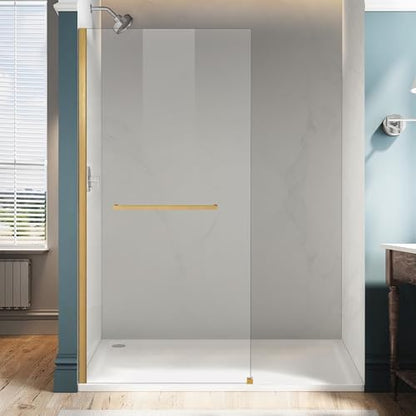 36" W x 76" H Frameless Fixed Glass Shower Door, Brushed Gold by BathStellarMall