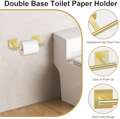 Brushed Gold Bathroom Hardware Towel Bar Set, 5 Pieces Double Dase Toilet Paper - Image 4