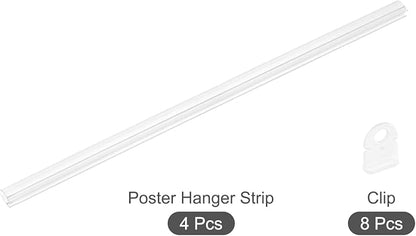 MECCANIXITY PVC Poster Hanger Strip 35cm/14inch Clear with Clips, 4 Set