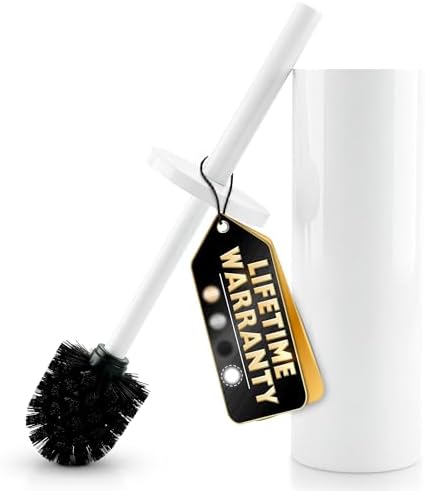 White Toilet Brush and Holder Set, Freestanding, Splash Protection by YGIVO