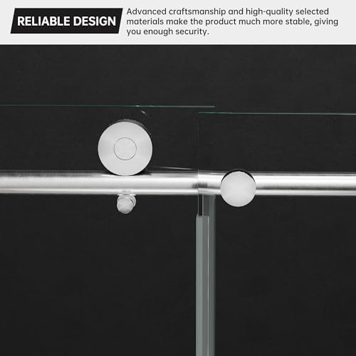 Frameless Sliding Shower Door 56-60 in W x 75 in H, Brushed Nickel - Image 4
