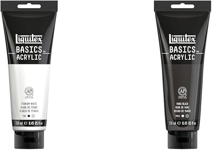 Liquitex BASICS Acrylic Paint, 250ml (8.5-oz) Tube, Titanium White BASICS Acrylic Paint, 250ml (8.5-oz) Tube, Mars Black