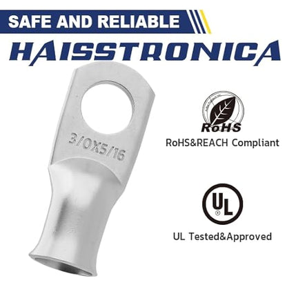 haisstronica 10pcs 3/0 AWG - 5/16"(M8) Tinned Copper Battery Lugs