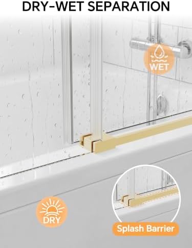 Frameless Bathtub Shower Door 56-60" W x 57" H, Brushed Gold - Image 4