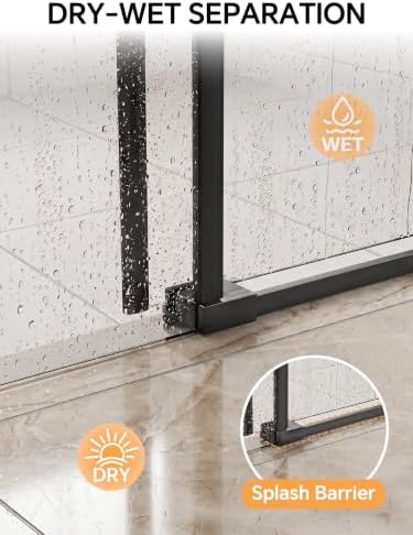 Frameless Glass Shower Door 56-60" W x 72" H, Matte Black - Image 4