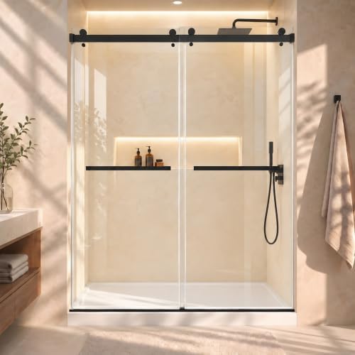 Frameless Stainless Steel Sliding Shower Door, 56-60" W x 76" H by Unknown