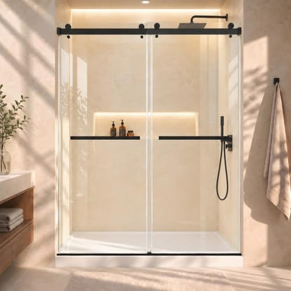 Frameless Stainless Steel Sliding Shower Door, 56-60" W x 76" H by Unknown