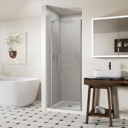 ACE DECOR 28-32" W x 72" H Frameless Pivot Shower Door, Brushed Nickel by ACEDECOR