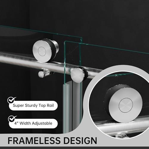 Frameless Sliding Shower Door 56-60 in W x 75 in H, Brushed Nickel - Image 2