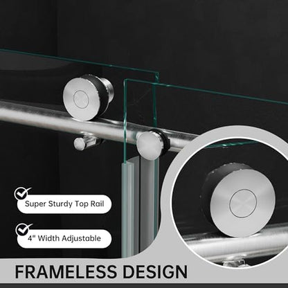 Frameless Sliding Shower Door 56-60 in W x 75 in H, Brushed Nickel - Image 2
