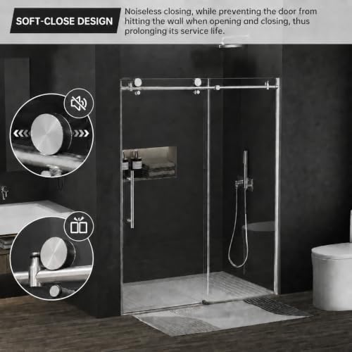 Frameless Sliding Shower Door 56-60 in W x 75 in H, Brushed Nickel - Image 3