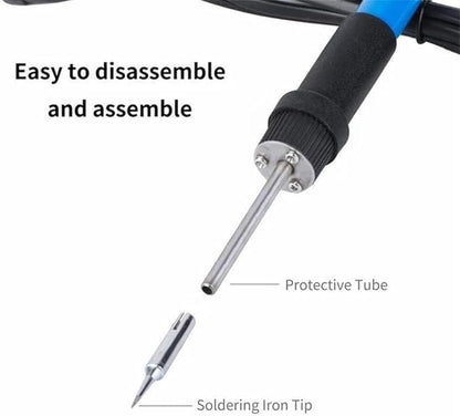 Electric Sodering Iron Kit set 110V 60W Adjustable Temperature Soldering Iron Digital Multimeter 5pcs Soldering Tips Solder Wire Stand, Desoldering Pump Tweezers Welding Tool Screwdriver wire stripper
