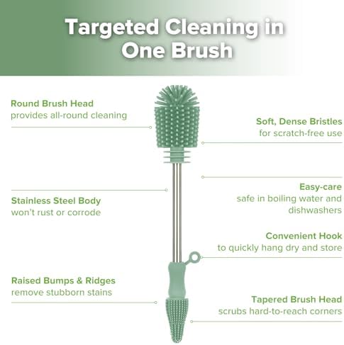 Haakaa Silicone Cleaning Brush for Baby Bottles & Crevices, Pea Green - Image 4
