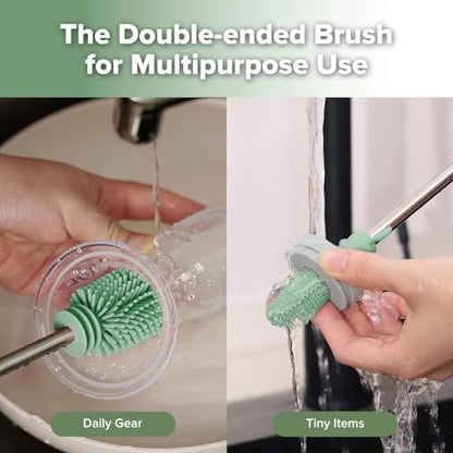 Haakaa Silicone Cleaning Brush for Baby Bottles & Crevices, Pea Green - Image 2