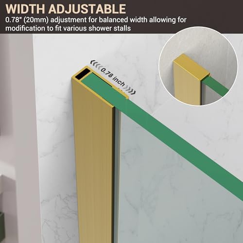 36" W x 76" H Frameless Fixed Glass Shower Door, Brushed Gold - Image 2