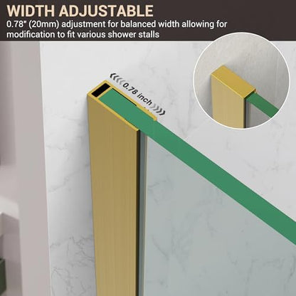36" W x 76" H Frameless Fixed Glass Shower Door, Brushed Gold - Image 2